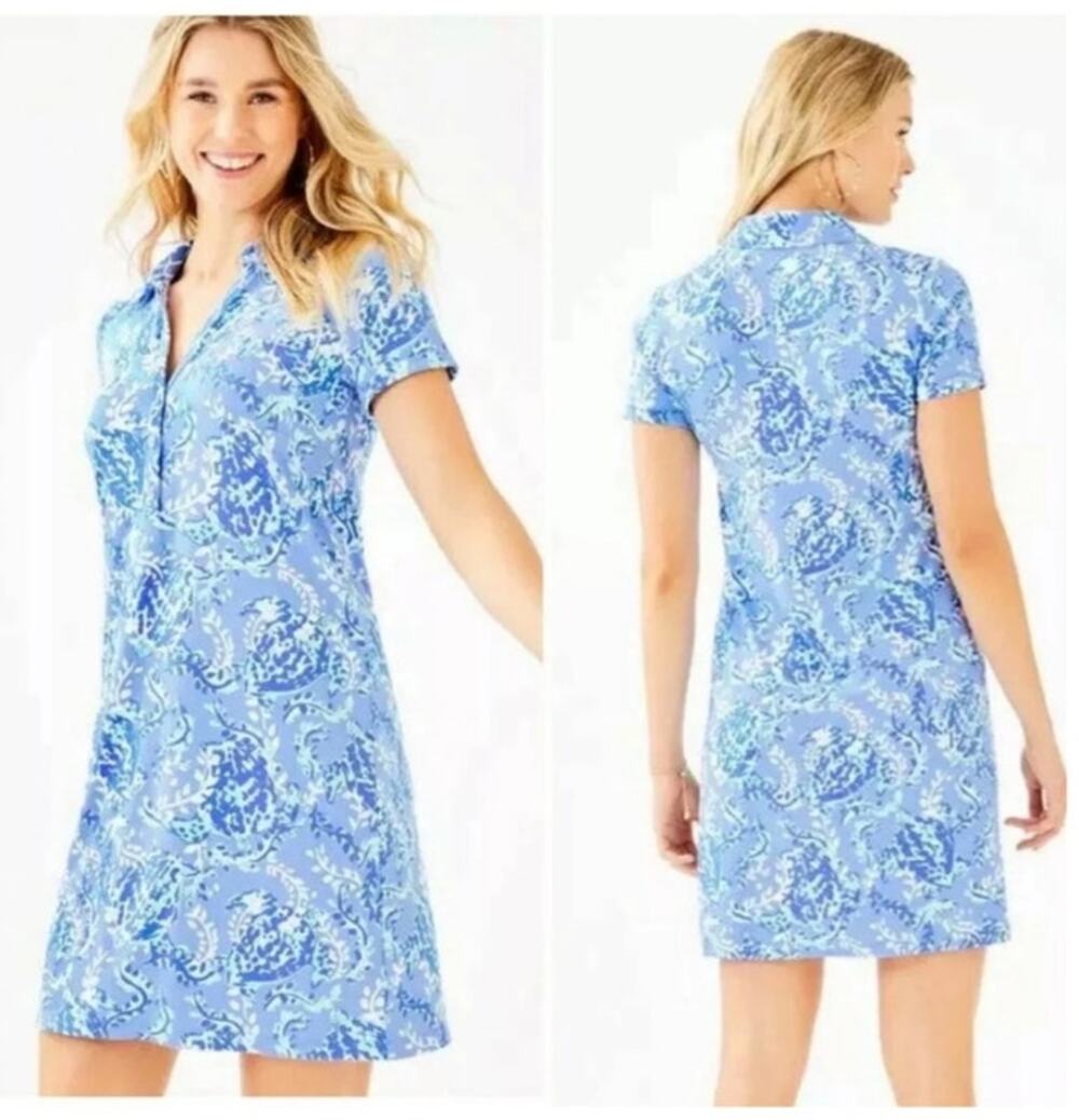 Lilly Pulitzer Sadie Polo Dress UPF 50+ Turtley Awesome Dress blue summer small